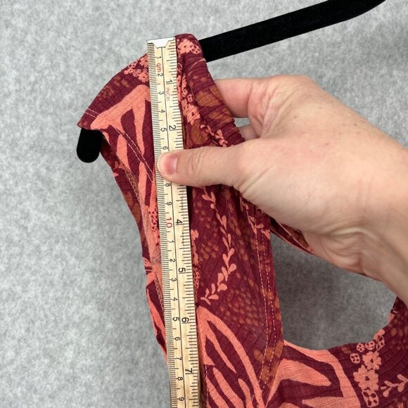 Free People Sugar Cane Strappy Top Size XS Floral Red Pink Boho Asymmetrical EUC - Picture 11 of 13